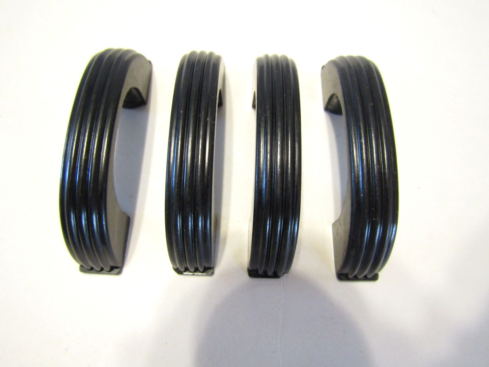 Four Vintage Black Bakelite Ribbed Drawer Pulls Cabinet Door Handles Art Deco