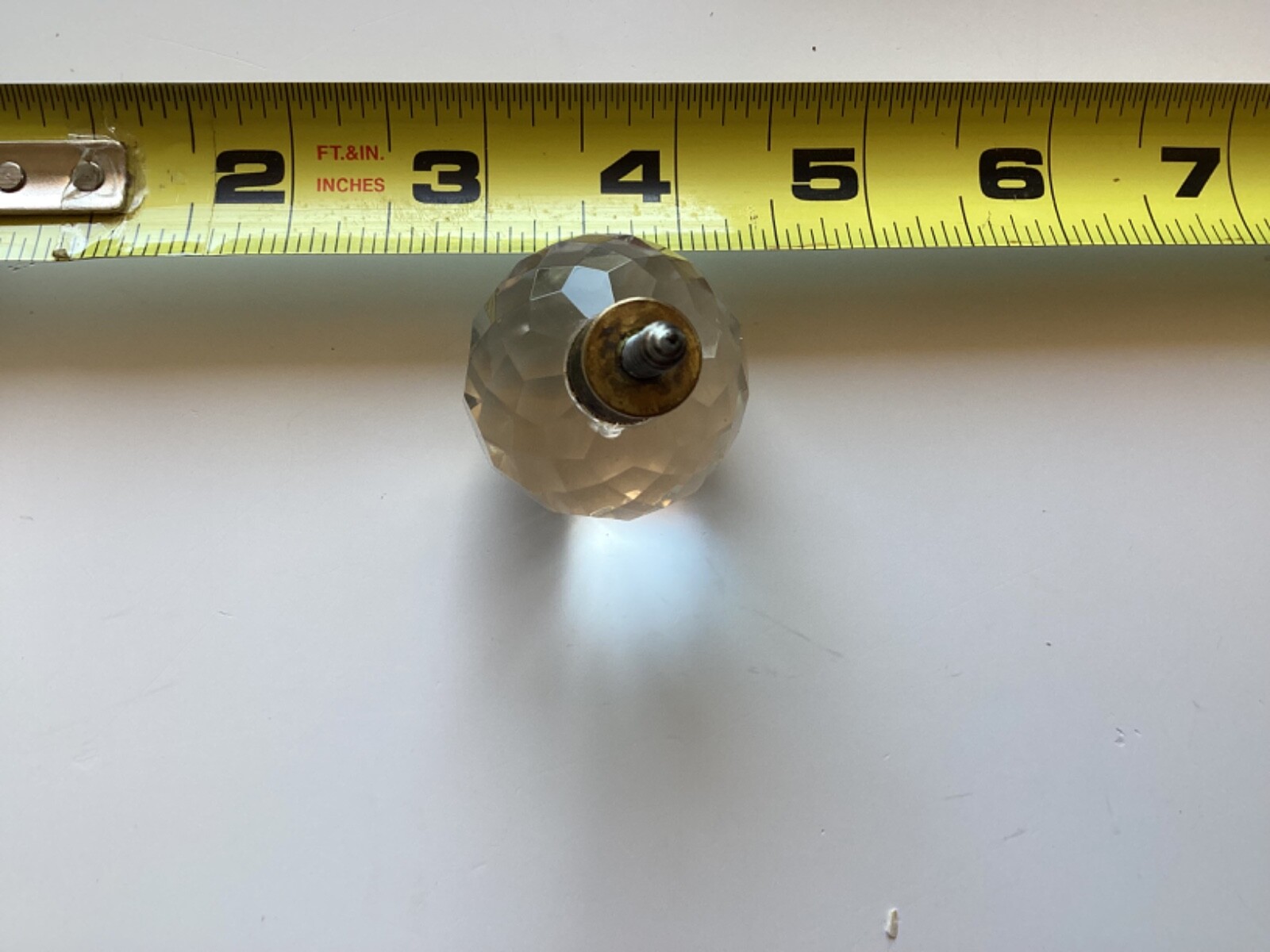 10 Vintage Acrylic Drawer Knobs Clear Faceted 1 3/8″ With Brass Seal and Screws