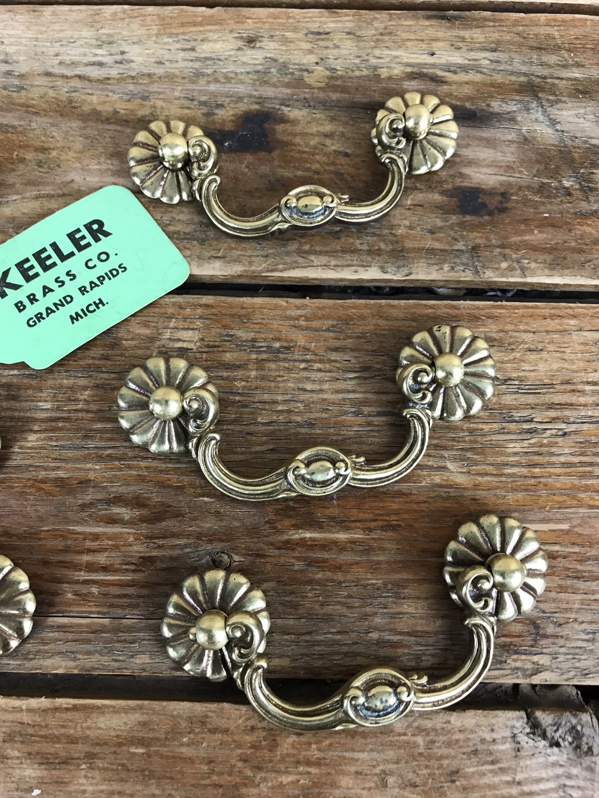 Vintage Brass Drop Bail Drawer Pulls Keeler Brass Company Lot of 6 3pc