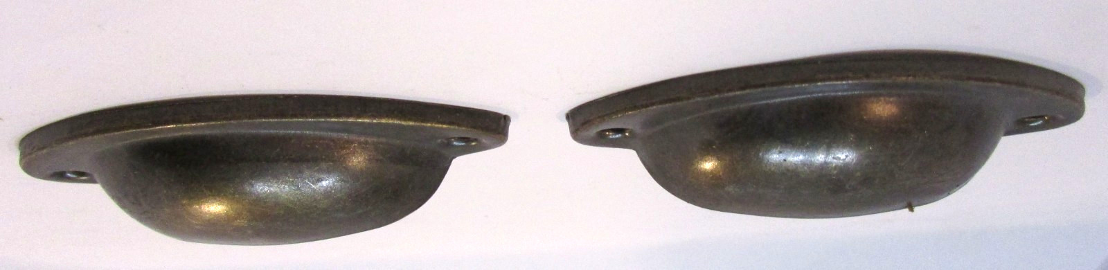 Pair Vintage 1970’s Burnished Bronzetone Antique Brasstone Steel Drawer Pulls