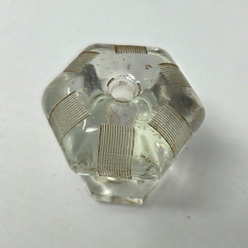 Large Antique 6 Sided Etched Depression Glass Cupboard Door Knob, c1920’s