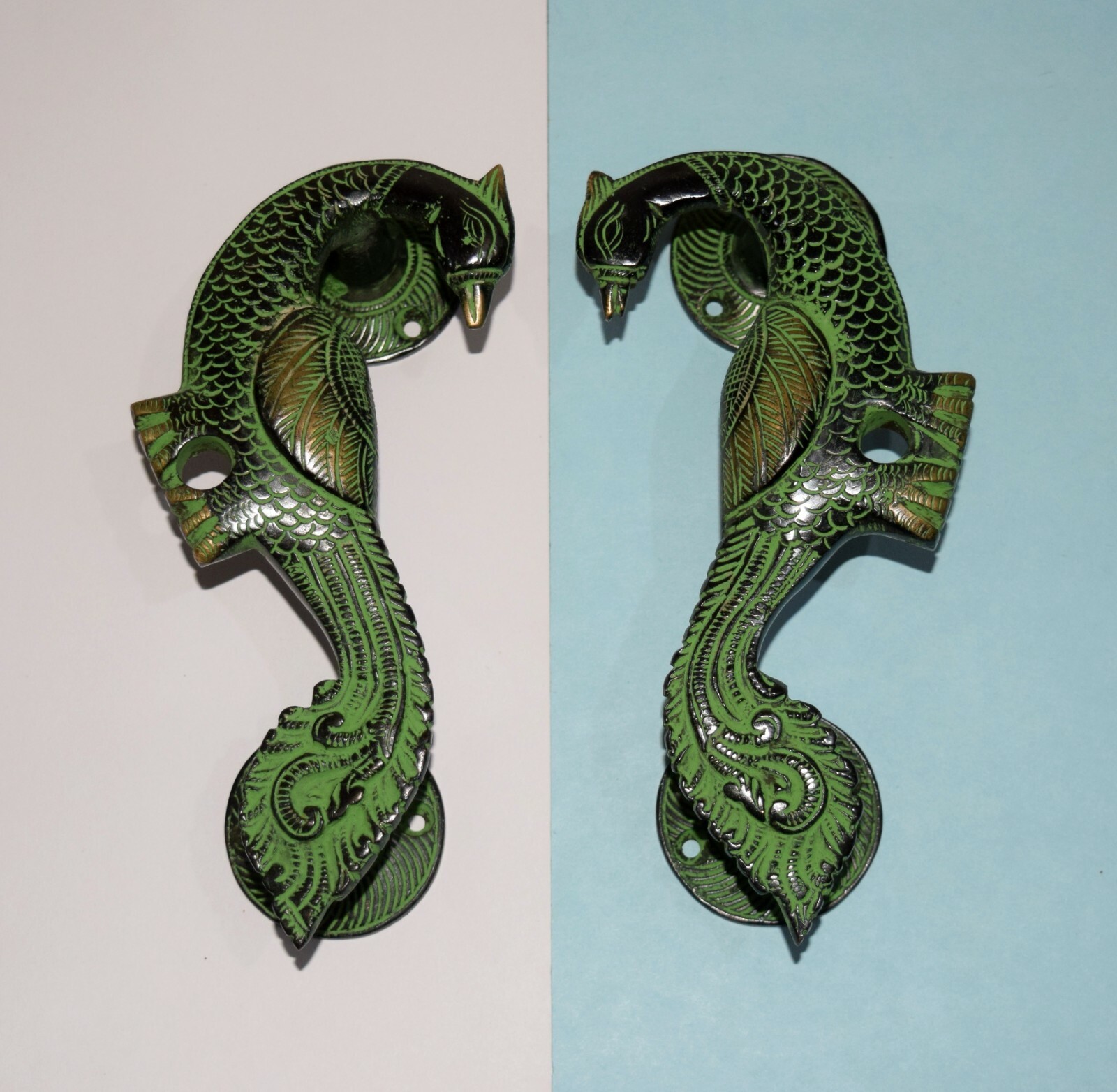 Brass Peacock Door Handle Hand Carved Peafowl Door Pull Restaurant Welcome HK196