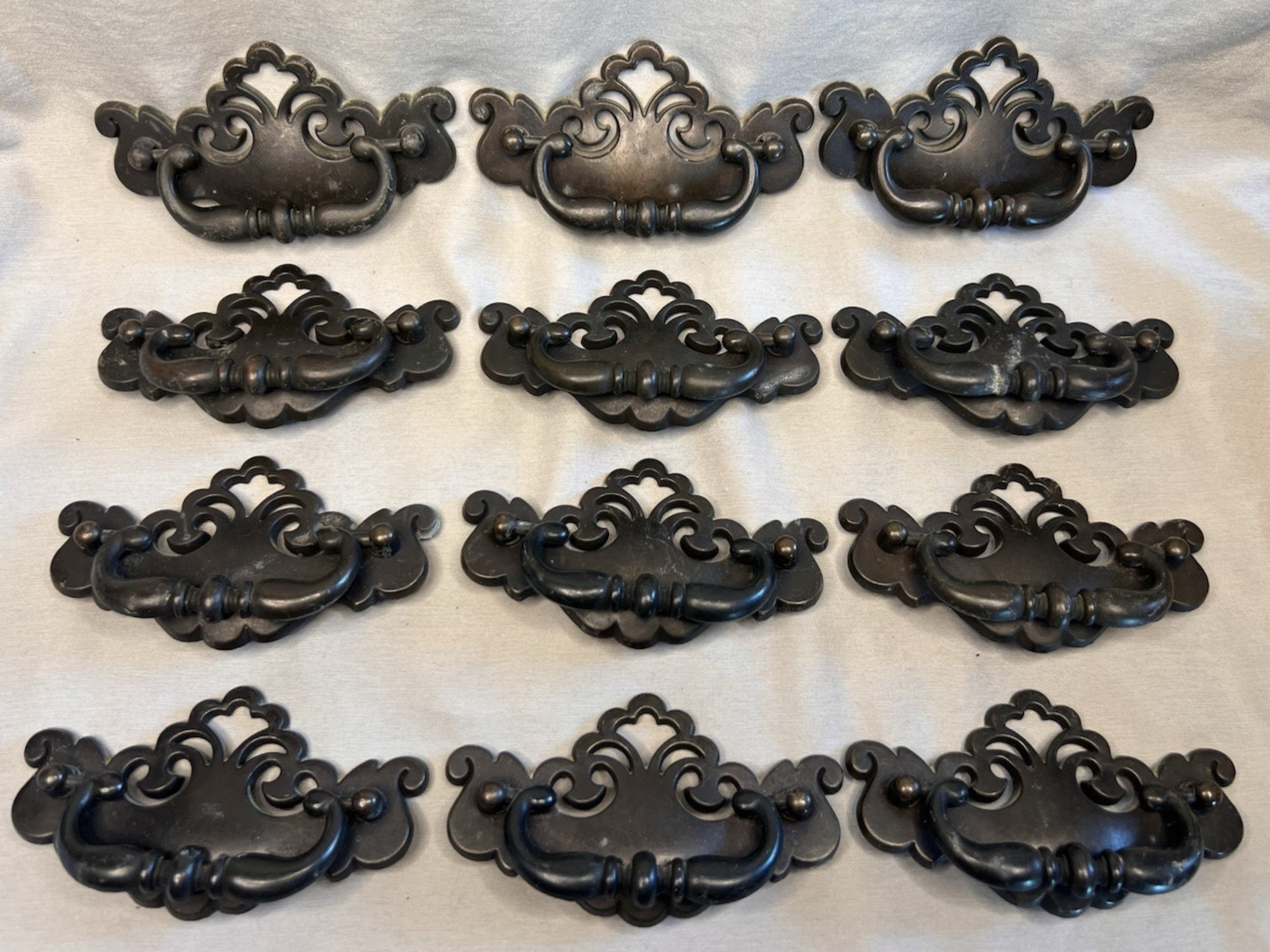 Lot 12 Vintage Chippendale Batwing Drawer Pull Handles Black Cabinet Hardware