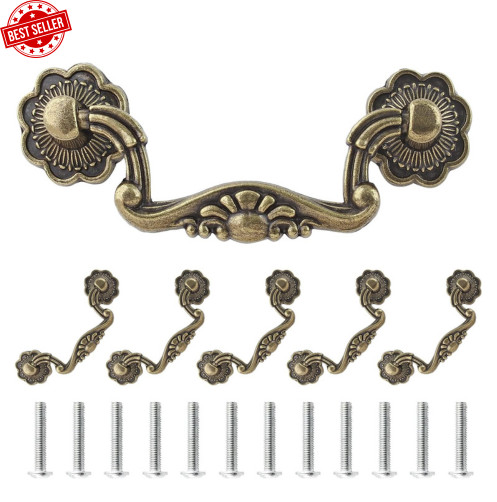 6PCS 3Inch Hole Centers Antique Bronze Drop Drawer Pulls, Bail Cabinet Pulls