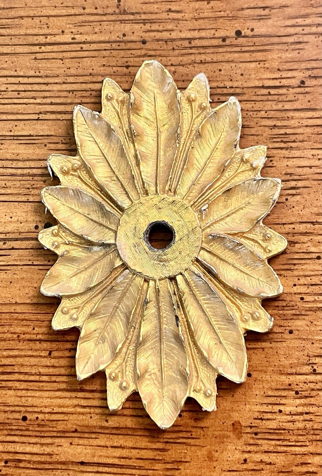 Antique Vtg Solid Brass Bobeche Rosette Acanthus Leaf Motif Cabinet Pull Backing