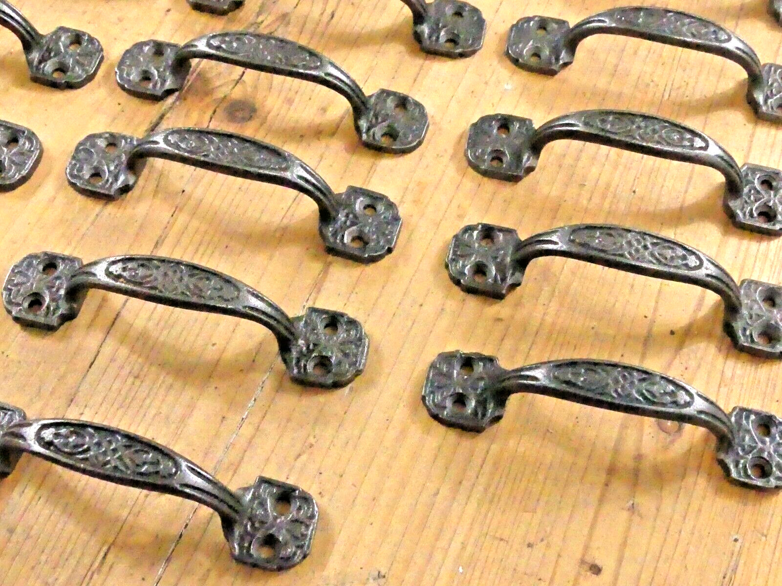 25 Small Drawer Pulls 4 1/4″ Window Antique Vintage Style Ornate Cast Iron Grasp