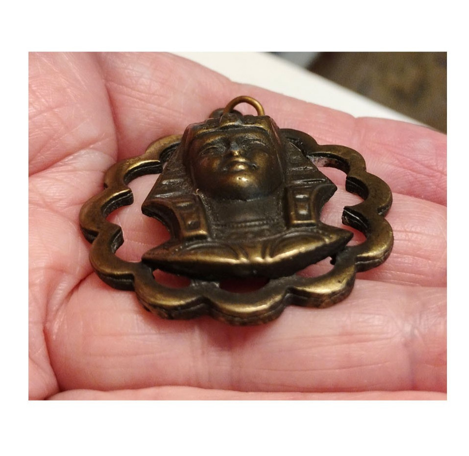 Rare Antique 1920s Egyptian Revival Brass Drop Drawer Pull, Pharaoh Art Deco Vtg