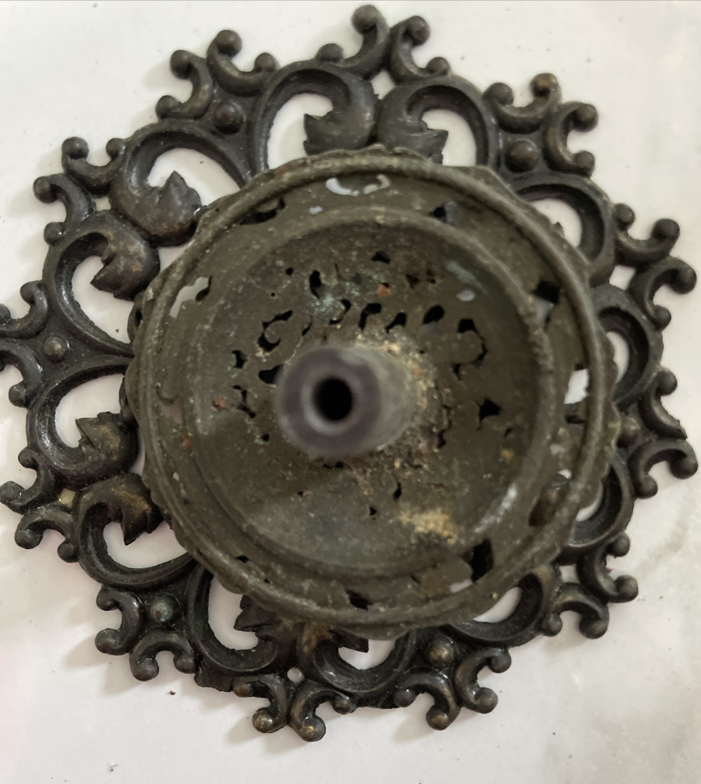 Vintage Drawer Pull W/Backplate (4) Escutcheon Ornate Filagree Brass From Japan