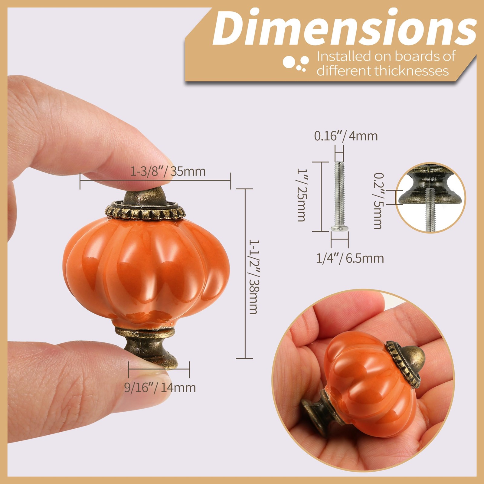 Zernmiarder Orange Pumpkin Knobs 12 Pack Ceramic Cabinet 1-3/8 Inch,