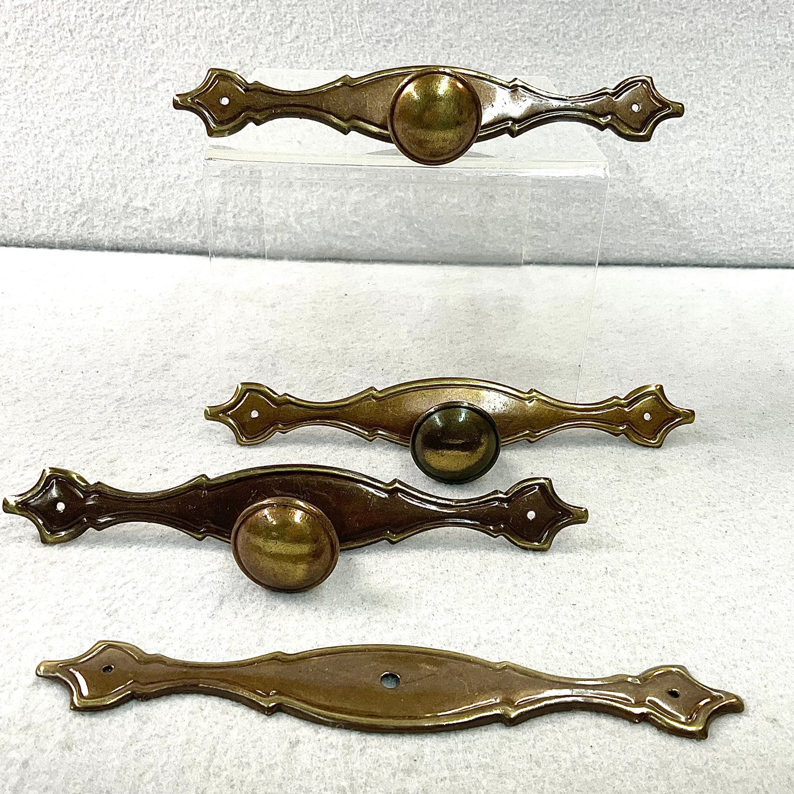 Vintage Brass Drawer Pulls & Knobs 3 Sets + One Back Plate Cabinet Dresser