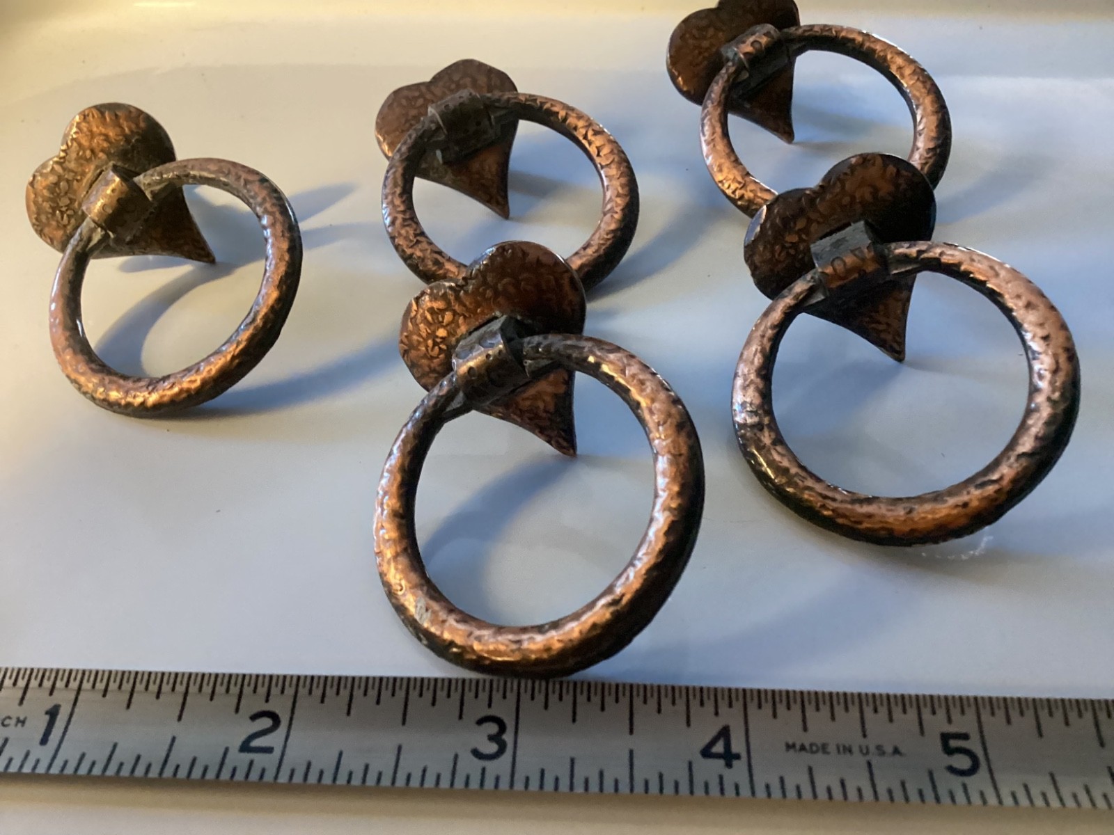 Lot of 5 Vintage Copper Heart Ring Drawer Finger Pull Cabinet Handle Amerock