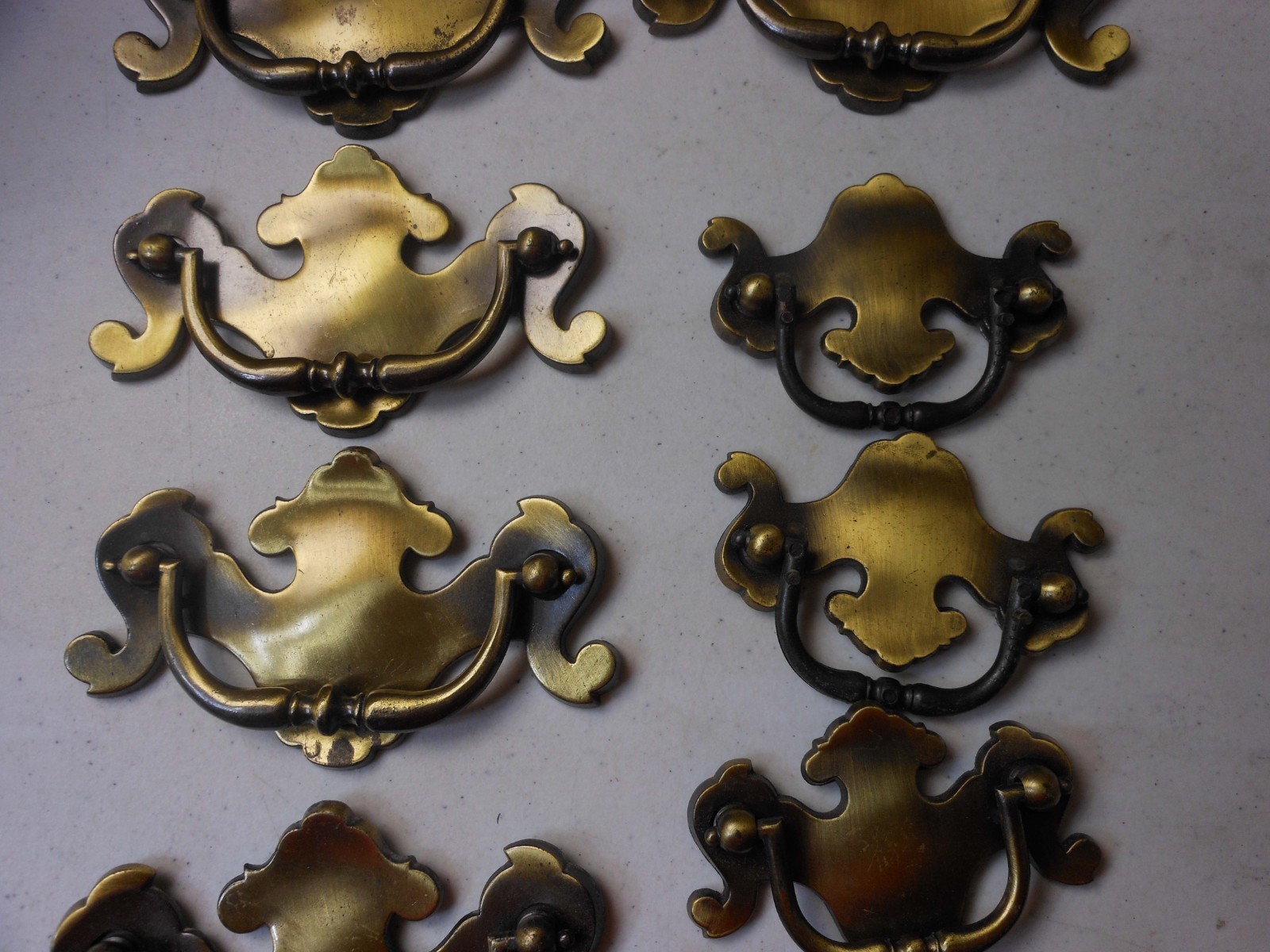 12 Vintage Brass Chippendale Batwing Bail Drawer Pull Handles