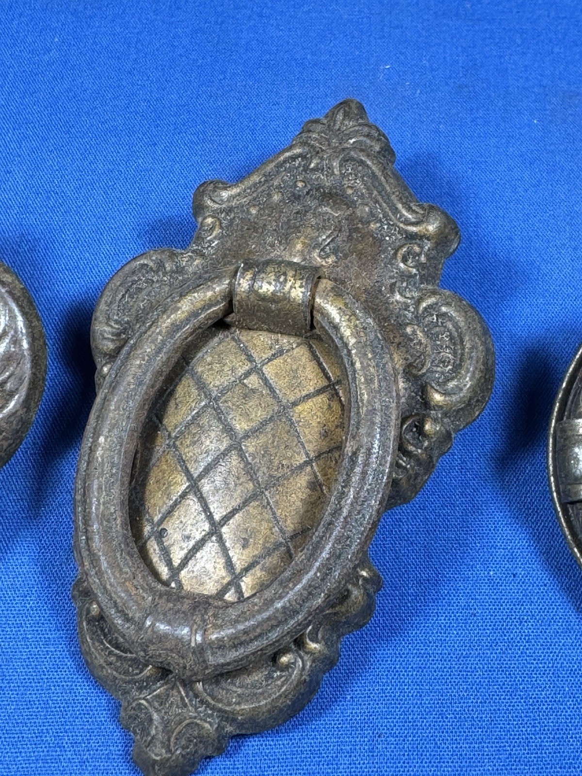 3 Old Drawer Finger Ring PULLS ~ Ea. Different, Salvaged Furniture Hardware