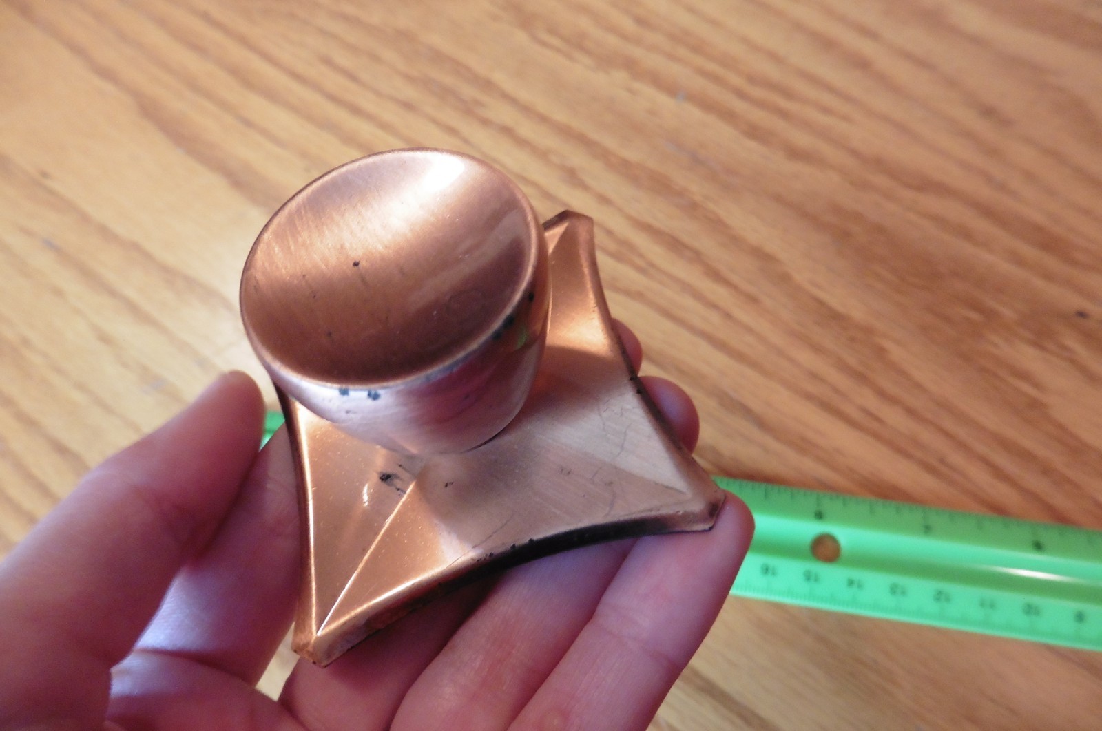 Vintage drawer knob Montgomery Ward Polished copper plate back plate Retro pull