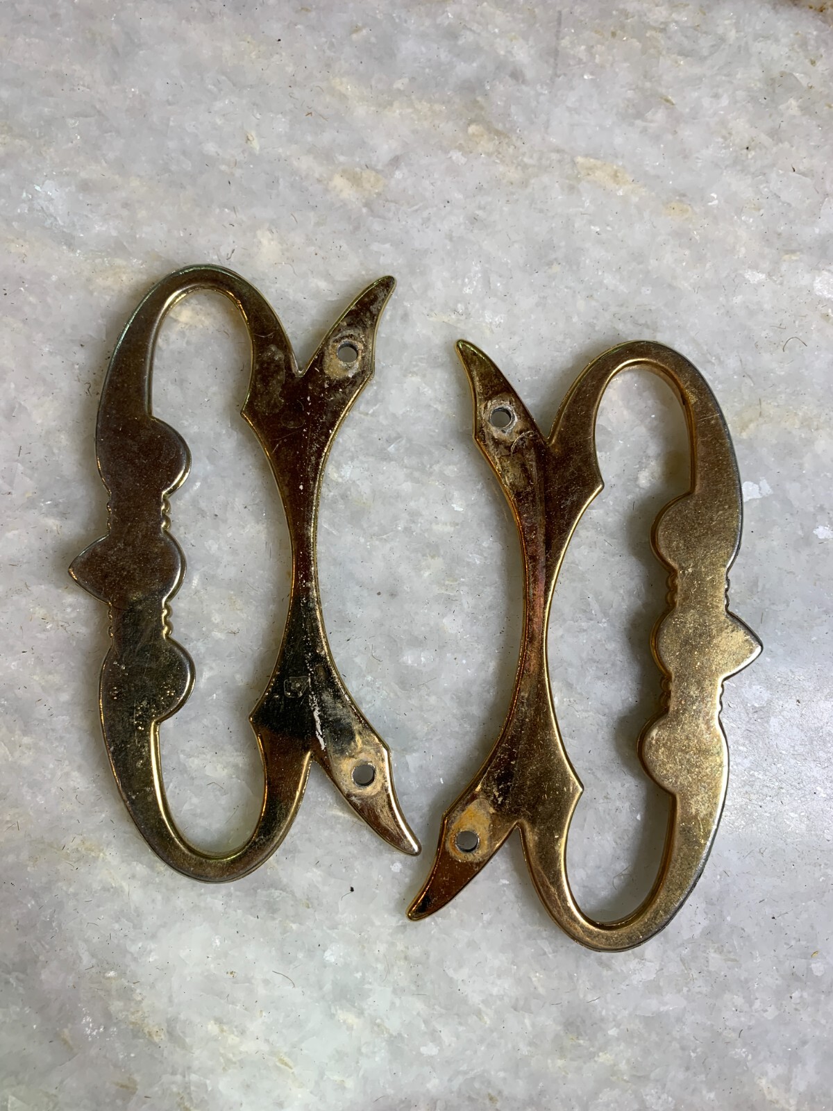 Antique Vintage Mid Century Modern MCM Steel Metal Handle Handles Gold Gilded