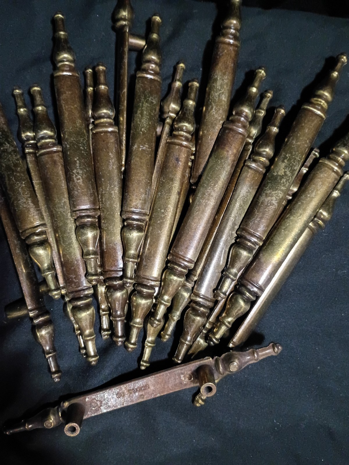 Vtg.Lot 22 Belwith Classic Spindle Antique Brass Fixed Drawer/Cabinet Pulls