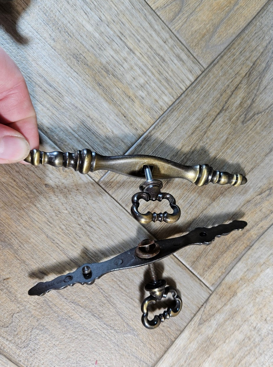 2 Vintage Faux Lock & Key Drawer Pulls – Antique Brass Tone Color