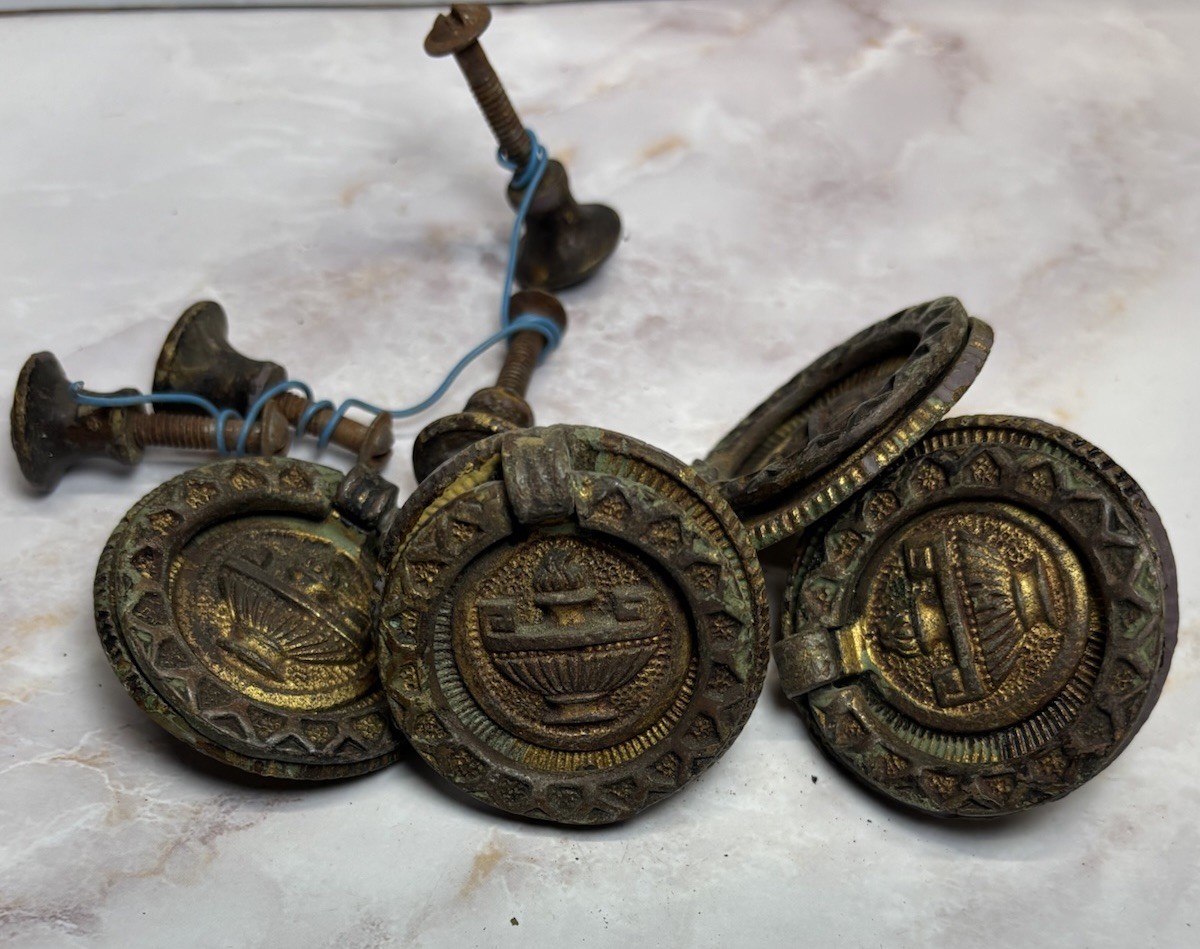 Antique Drawer Pulls Hardware Ornate Round Deco Ring Pulls Set Of 4