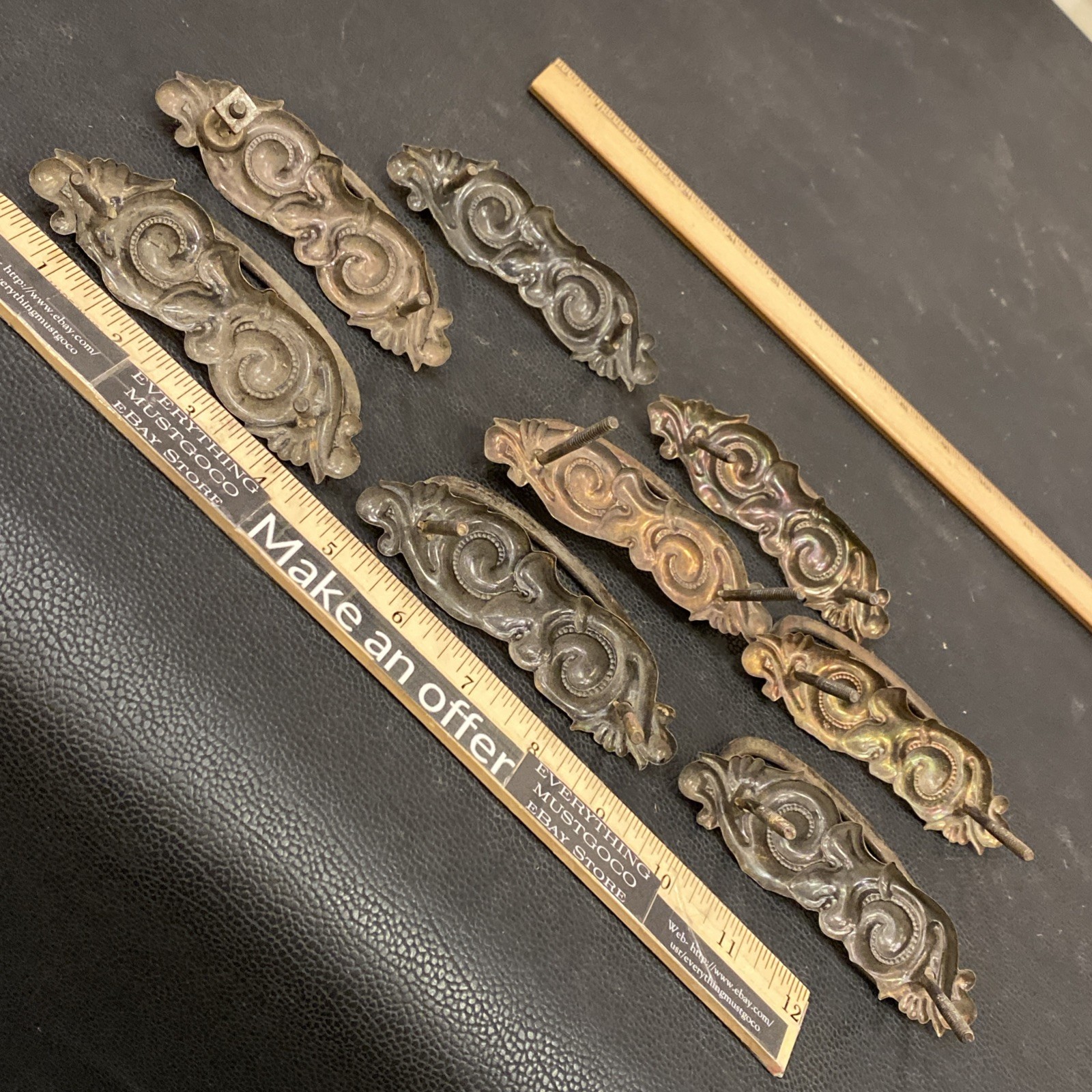 8 Antique Drop Bail Pulls Ornate Nouveau Scroll Fleur De Lis French Lily Flower