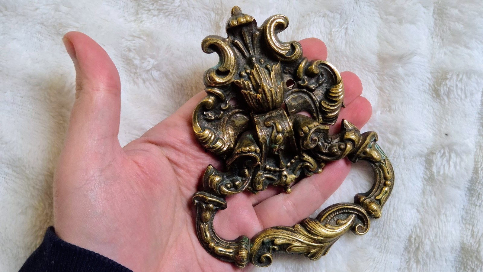 Antique French Rococo Bronze Drawer Pulls Ornate Furniture Handles Pair