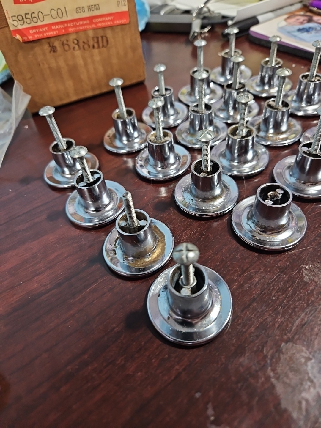 Lot Of 21 Vintage Mushroom Chrome Concave Cabinet Drawer Pull Knobs 1 1/2″