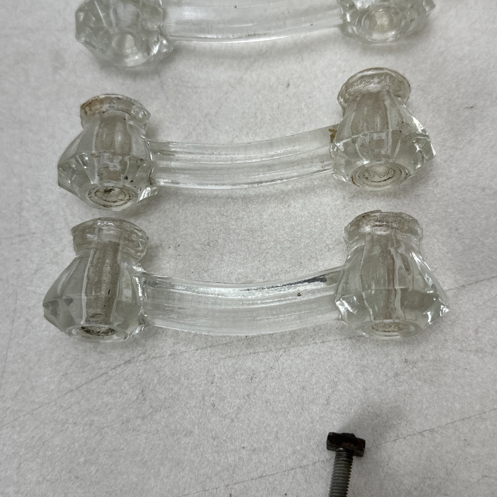 Lot of 9 Vintage Glass Drawer Pulls 8 Handles 1 Knob Different Styles As Is