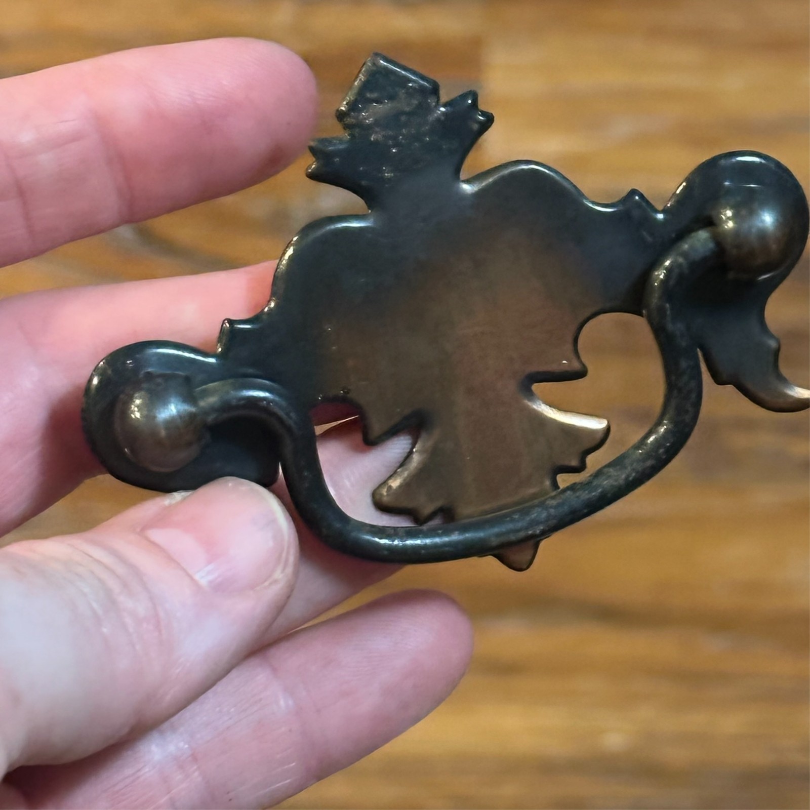 Vintage Chippendale Batwing Brass Antique Copper Drop Bail Drawer Pulls SET OF 3