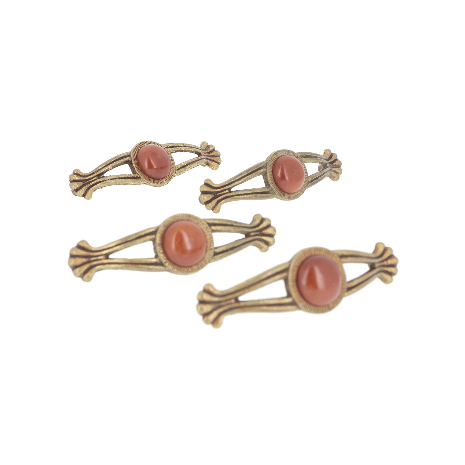 Brass ART DECO Drawer Pulls Cabinet Handles with Bakelite Cabochon Set of 4