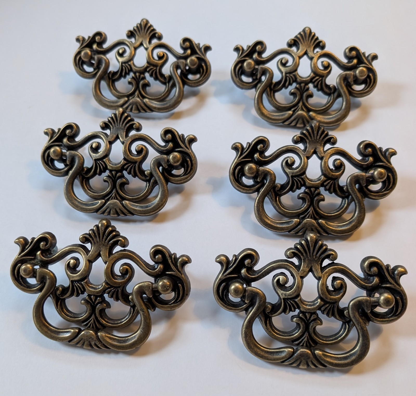 6 VTG BRASS 4″ DROP BAIL DRAWER PULLS 1995 WITH ⅝” SCREWS