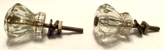 Set of 2 Antique Clear Glass 1″ Dresser/Cabinet Pulls/Knobs w/Screws