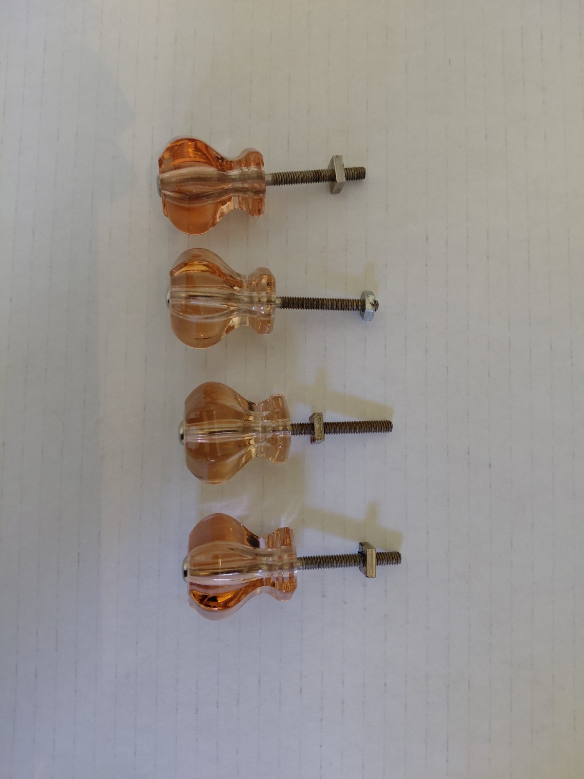 ANTIQUE AMBER/ORANGE GLASS 6 SIDED DRAWER/CABINET KNOBS 1920’S LOT OF 4