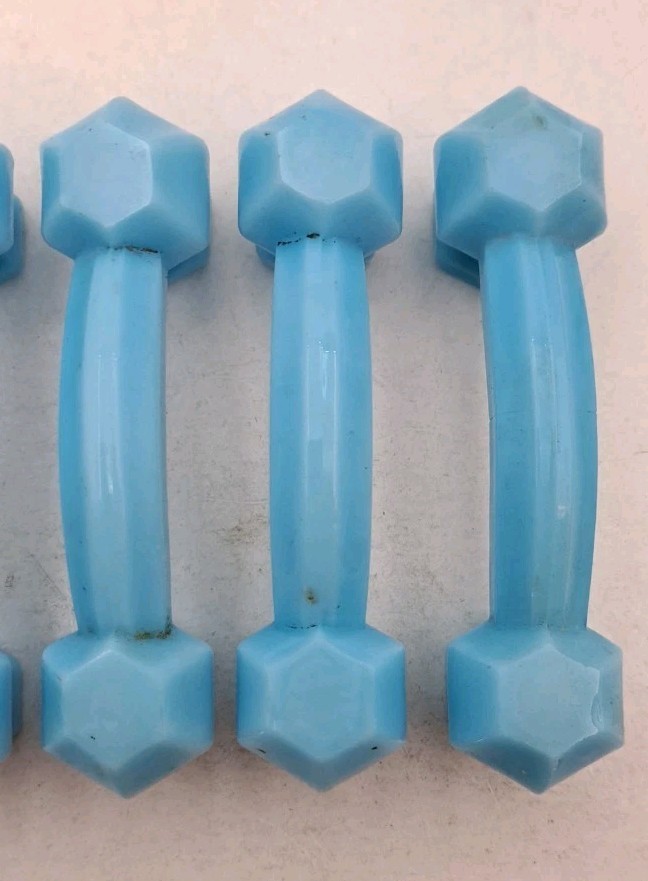 Antique Blue Milk Glass Handles Depression Glass Drawer Handle Hardware Lot of 6
