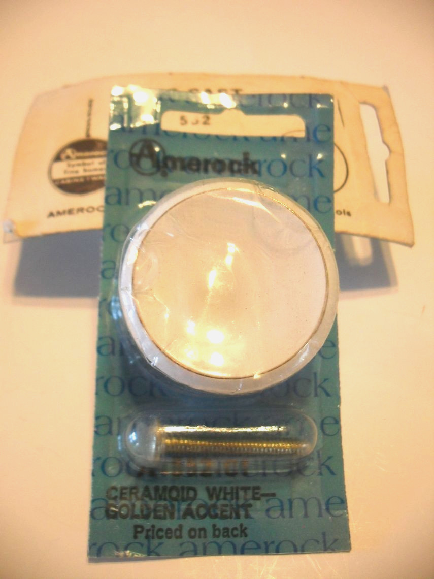 Vintage Nos Metal Drawer Knob 1-1/2″ Cabinet Door Pull White w Gold Accent Ring