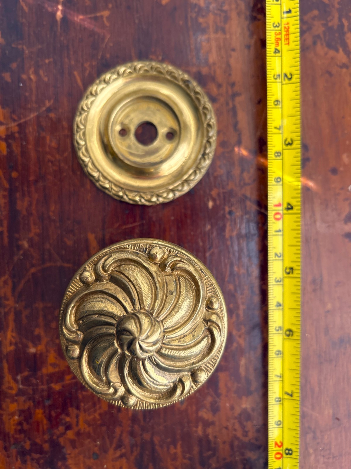 Ornate Brass Pull Knob with Backplate, Rococo Baroque Style Hardware (Spain)