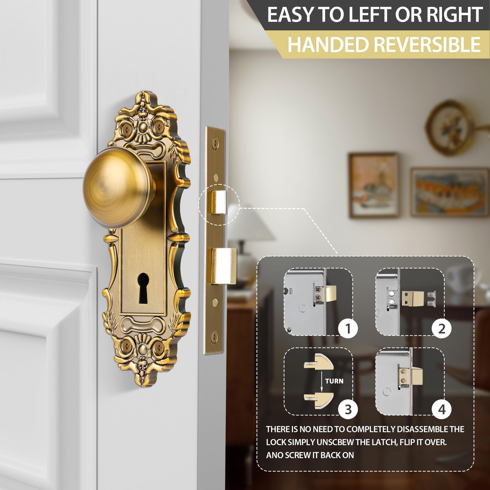 Vintage Mortise Door Knobs with Skeleton Key, Mortise Lock Set for Interior D…