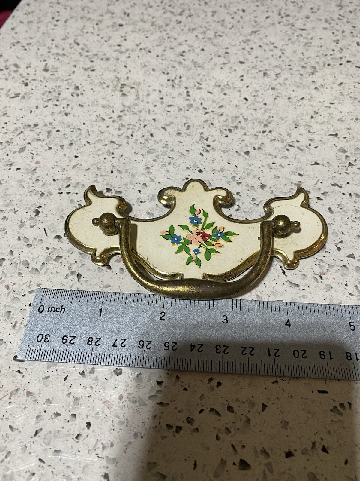 Vintage Chippendale Queen Anne Furniture Bail Pulls Painted Floral Design 2