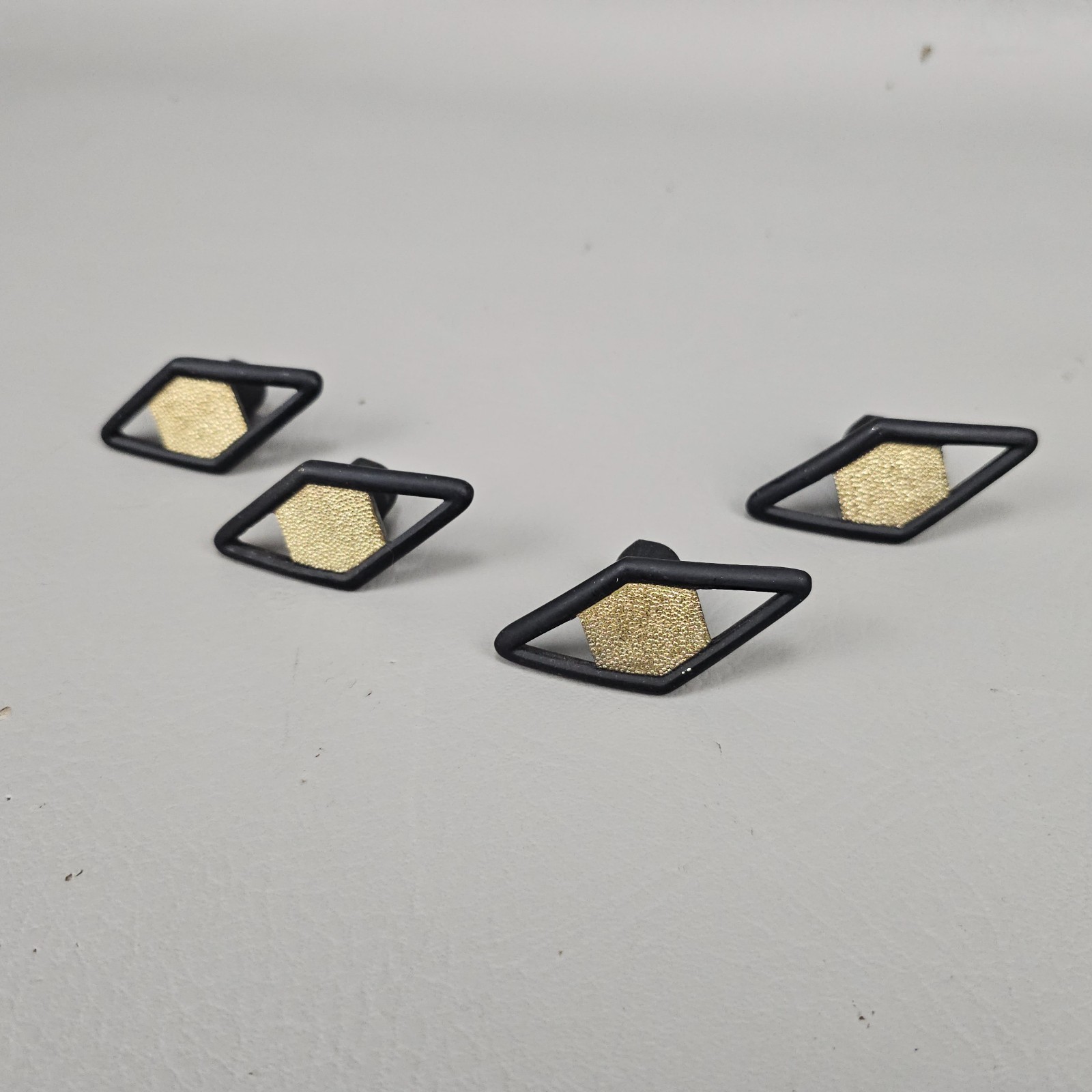 Set of 4 Vintage Diamond Drawer Cabinet Knobs Black Gold Retro MCM 2.25″