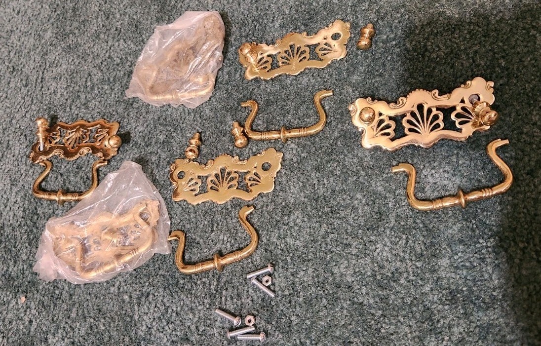 Vintage Drawer Pulls Drop Ball Brass Shiny Lot of 6