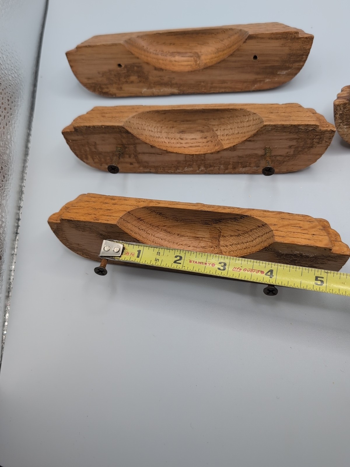 Vintage Art Deco Style Wood Oak Desk Drawer Pulls Handles Ornate Carved Lot of 6
