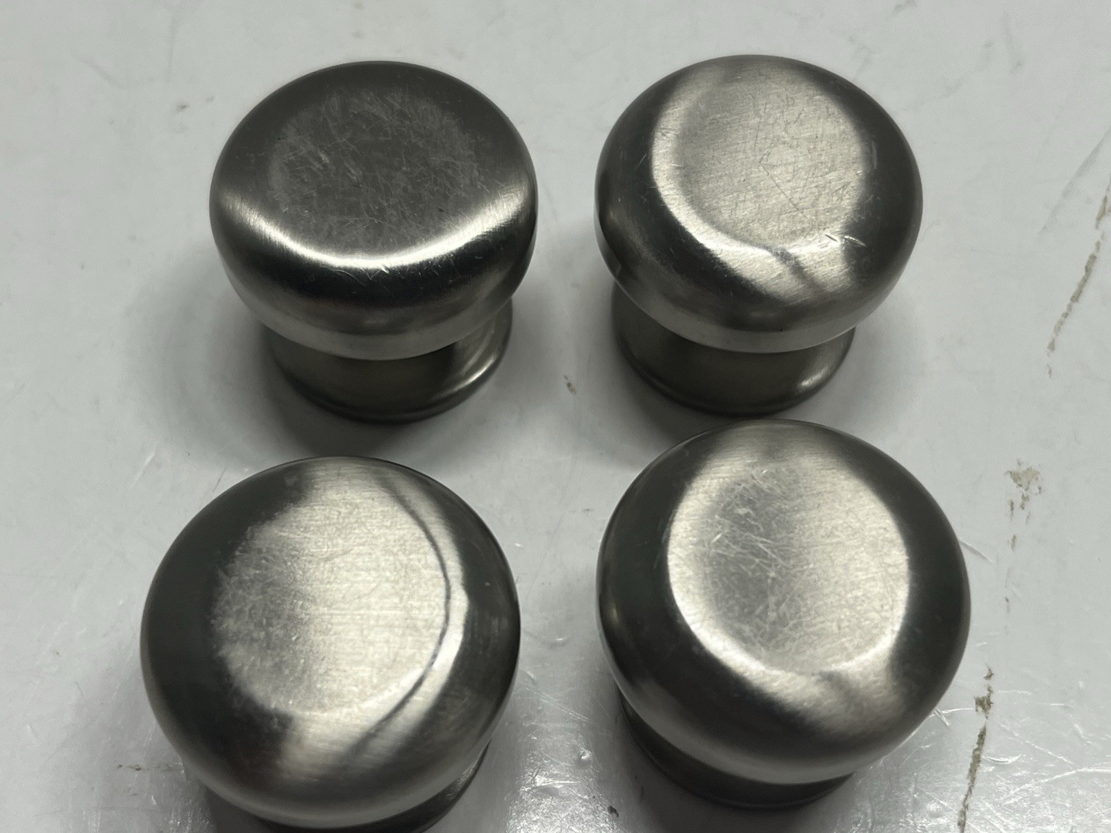 Vintage Lot (4) NOS Heavy Round Brushed Nickel Mushroom Drawer/Cabinet Knobs