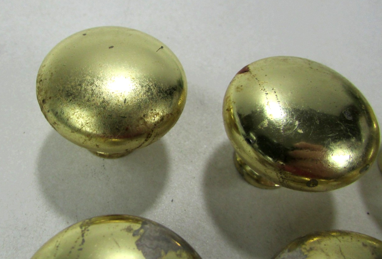 Vtg Gold-Tone Mushroom Style 1″ Round Cabinet Drawer Pulls Knobs Set of 6