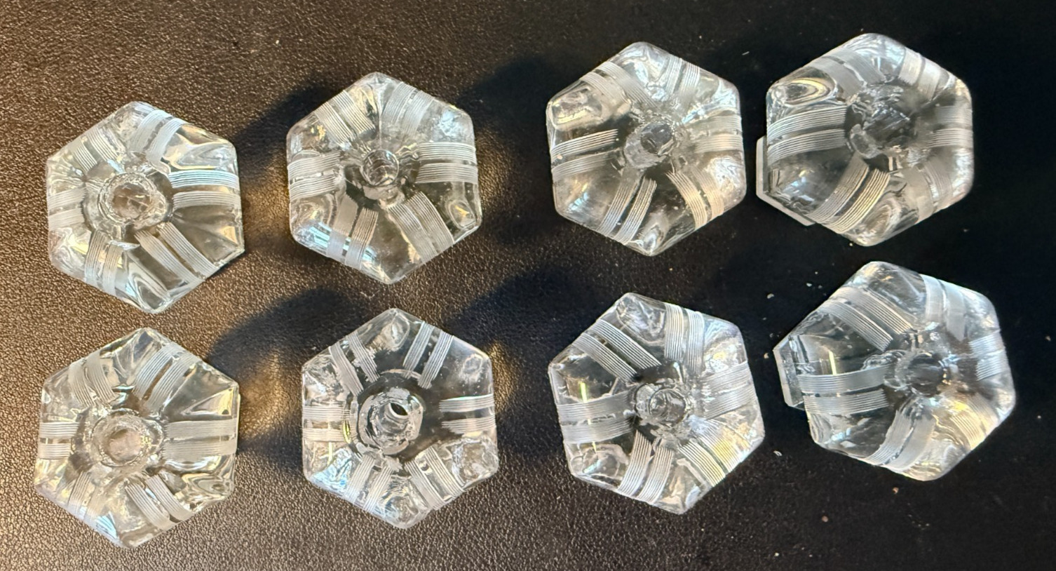 Vintage 6~Sided Hexagonal Clear Glass Elegant Unique Drawer Knobs Lot of 8