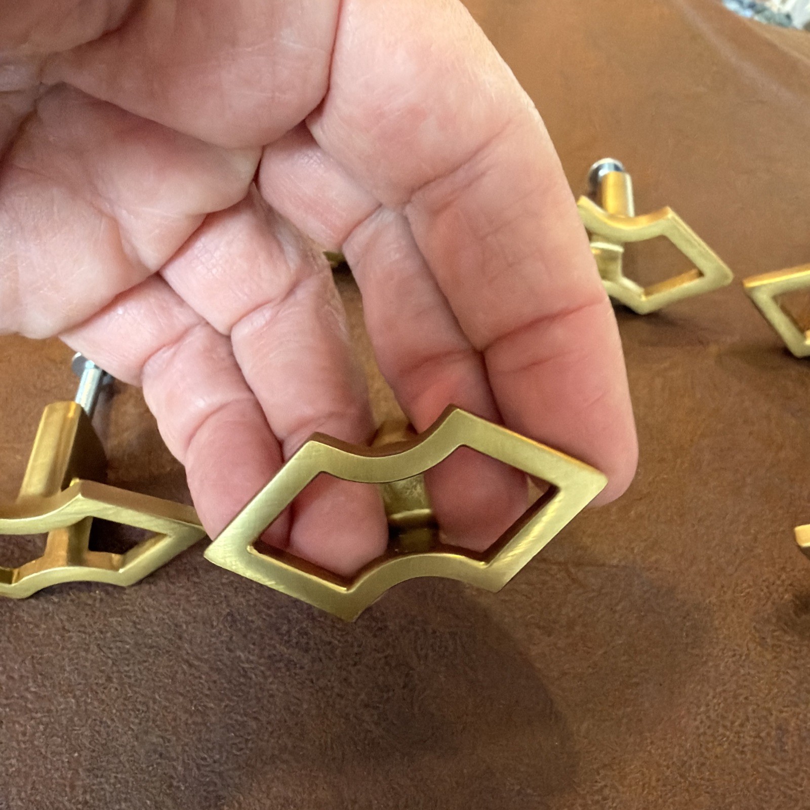 Vintage Set of 6 Solid Brass Geometric Cabinet Drawer Pulls MCM