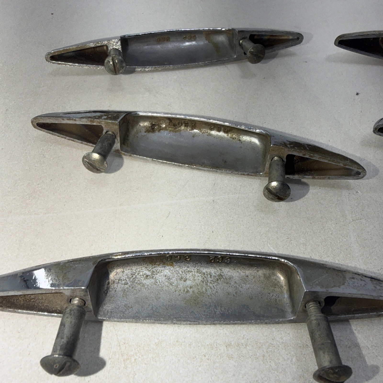 Lot of 6 Vtg Shiny Chrome MCM Art Deco 50’s Atomic Cabinet Drawer Pull Handle