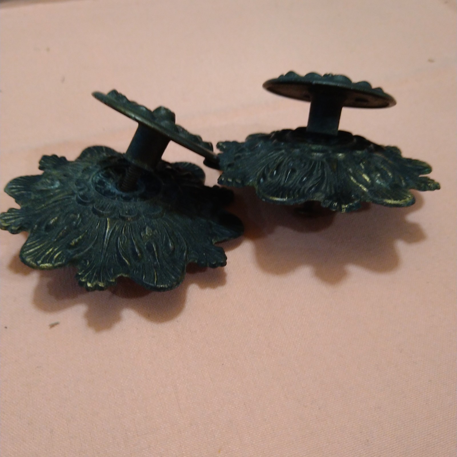 M.C. Co Victorian Cottage Embossed Round Knobs Draw Pulls & Backplates Lot Of 2