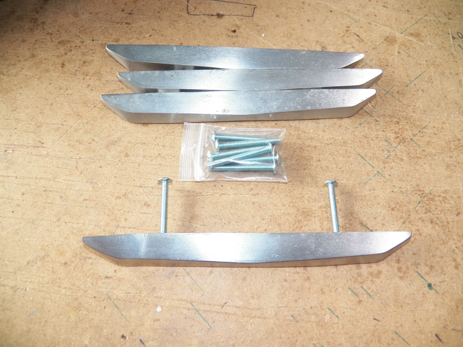 Set 4 Vintage Metal 7″ wide Drawer Pulls Stainless steel 4″ Center mount