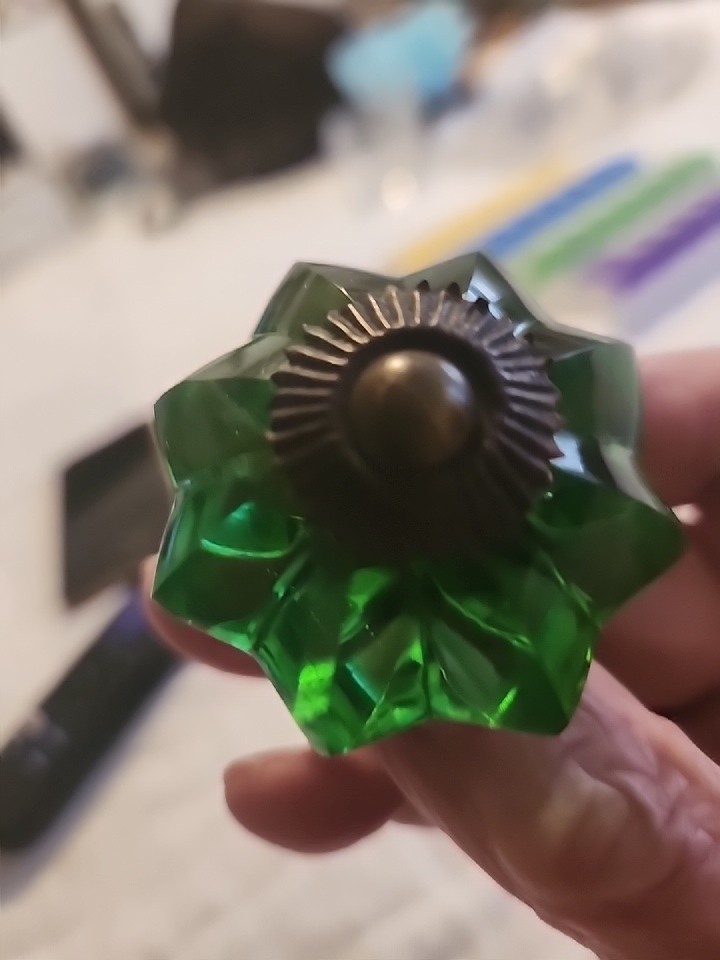 Antique / Vintage Green Glass Drawer Pulls – 2 knobs