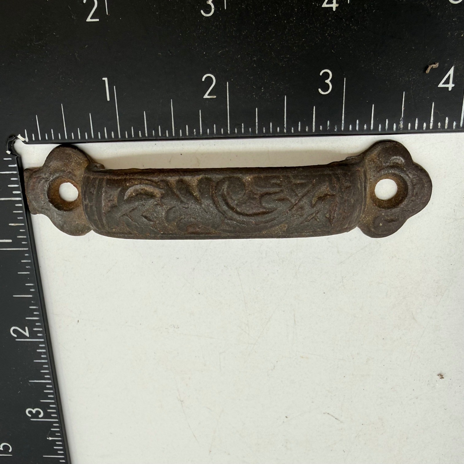 Antique windsor sash pull Cast Iron Ornate Scroll Drawer Handle Rusted Patina 4″