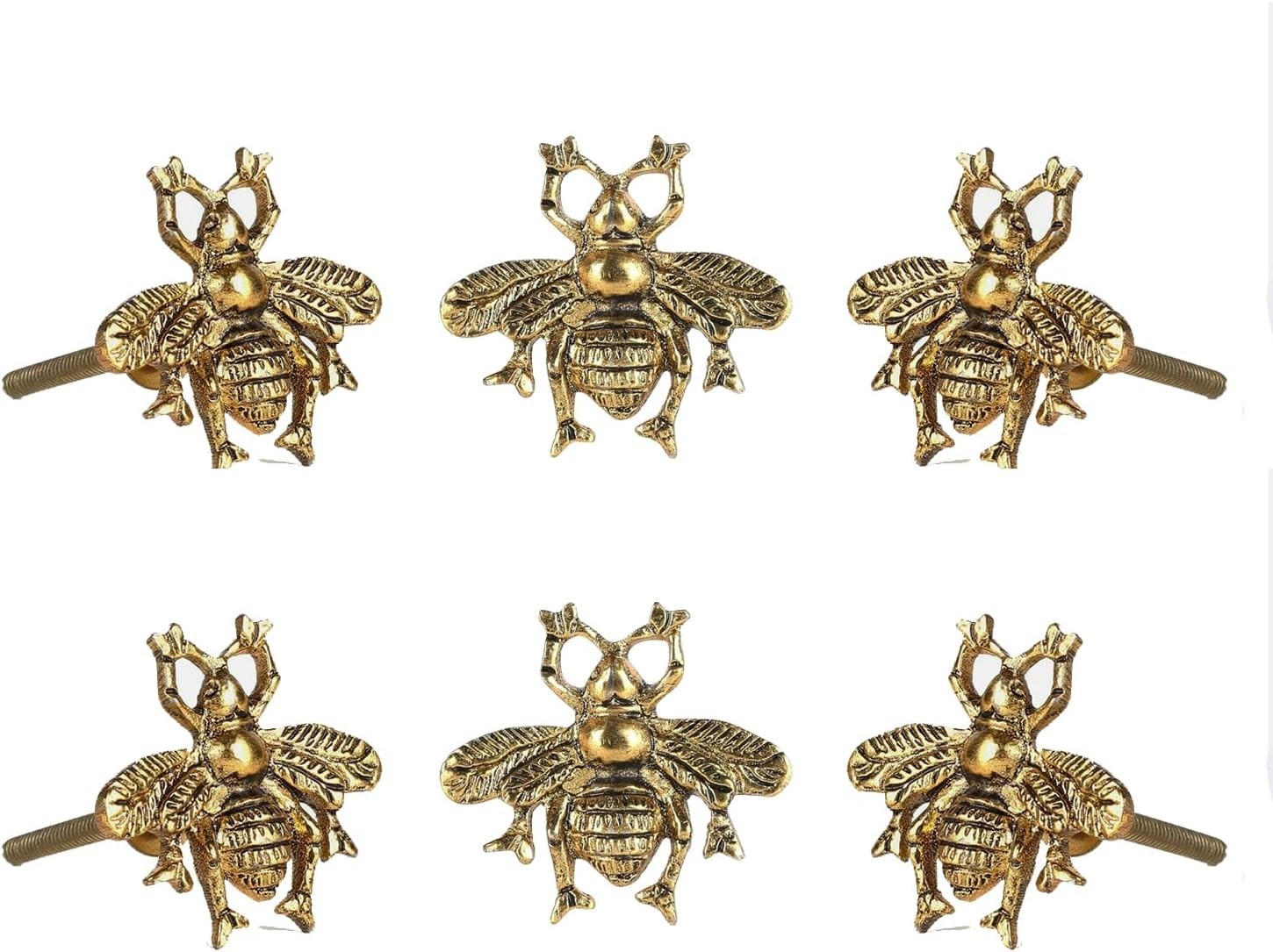 Distinctive Vintage Brass Knobs – 6 Set in Antique Gold for Cupboards & Dressers