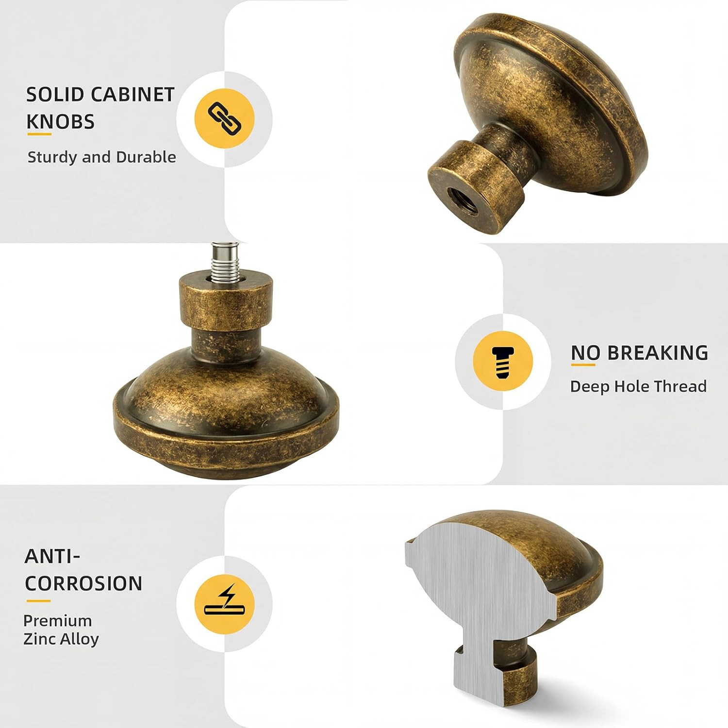 30 Pack Antique Brass Cabinet Knobs 1-1/4″ Vintage Drawer Pulls Zinc Alloy Handl